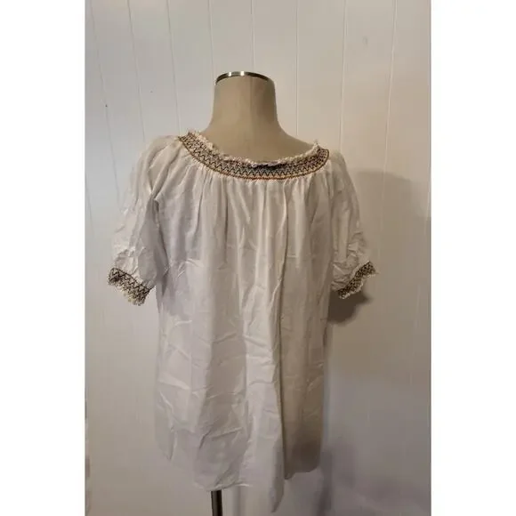 Voice Embroidered Tunic Womens XL White Boho Floral Peasant Top India Festival - Picture 8 of 12